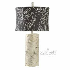 Best deal 😉 StyleCraft Home Collection StyleCraft Bryan Keith - Berkeley Natural Wood Table Lamp - Black With White Embroidery Softback Fabric Shade ❤️