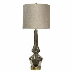 Best reviews of 🎁 StyleCraft Home Collection StyleCraft Burgetts Smoke Glass Table Lamp - Beige Hardback Fabric Shade 🎁