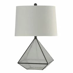 Outlet 🧨 StyleCraft Home Collection StyleCraft Burke Bronze Table Lamp - White Hardback Fabric Shade ⭐