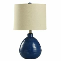 Coupon 👏 StyleCraft Home Collection StyleCraft Cameron Ceramic Sailor Navy Table Lamp - Beige Hardback Linen Shade ⭐