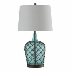 Outlet 👏 StyleCraft Home Collection StyleCraft Cayos Blue Table Lamp - White Hardback Fabric Shade 😀