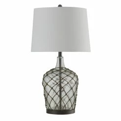 Hot Sale ⌛ StyleCraft Home Collection StyleCraft Cayos Clear Table Lamp - White Hardback Fabric Shade 😍