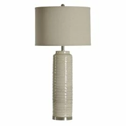 Promo 🤩 StyleCraft Home Collection StyleCraft Ceramic Off-White Table Lamp - White Hardback Fabric Shade ⭐