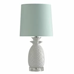 Best Pirce 🔔 StyleCraft Home Collection StyleCraft Ceramic White Table Lamp - Light Blue Shade ✔️