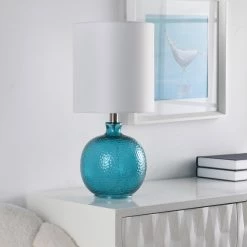Deals ❤️ StyleCraft Home Collection StyleCraft Cerulean Blue Table Lamp - White Hardback Fabric Shade ⭐
