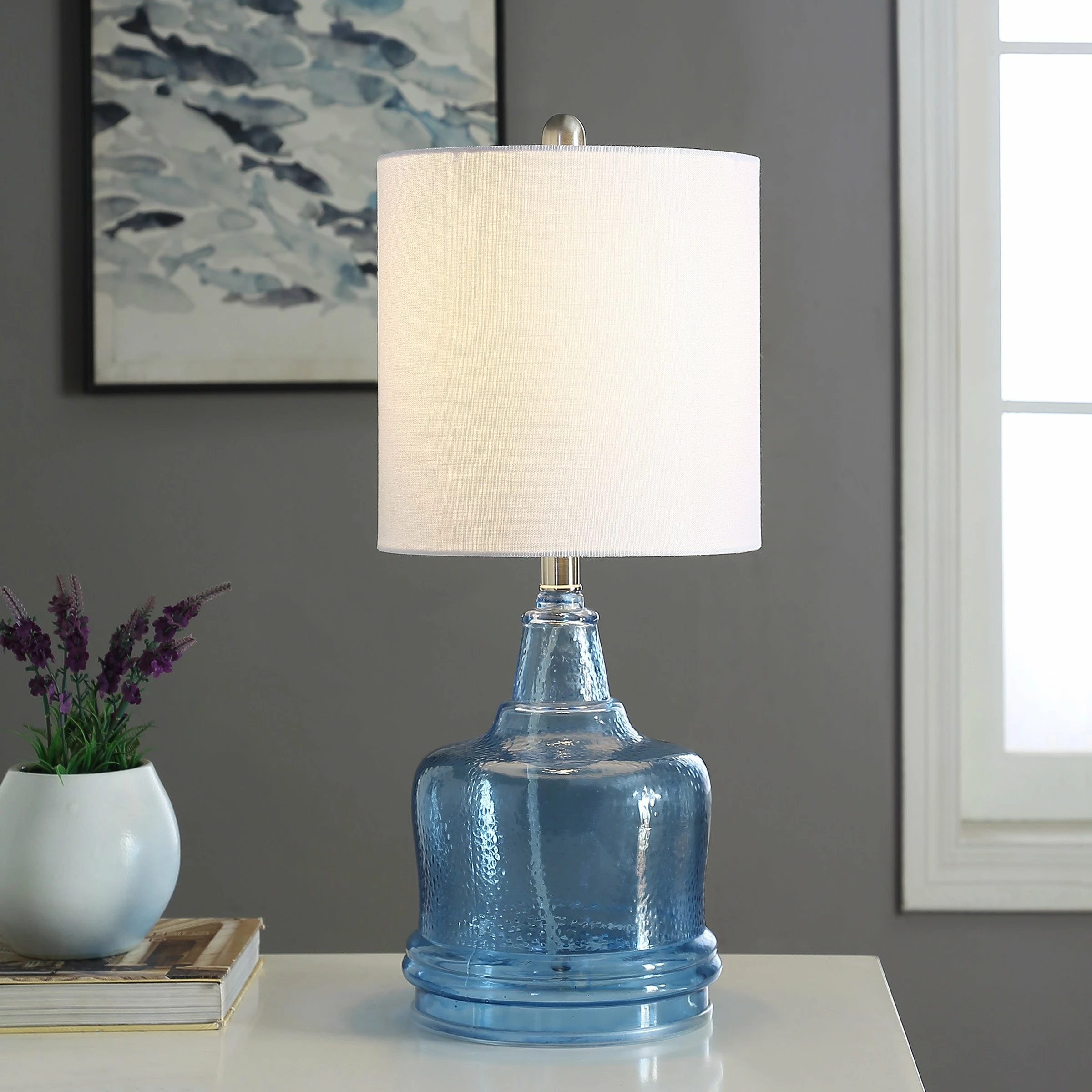 Budget ๐ StyleCraft Home Collection StyleCraft Cerulean With Glass Base Table Lamp - White Shade โ๏ธ