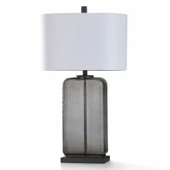 Promo 🌟 StyleCraft Home Collection StyleCraft Charles Dimpled And Tinted Smoked Gray Glass With Brushed Black Nickel Table Lamp 🌟