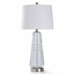 Buy 🥰 StyleCraft Home Collection StyleCraft Clear Seeded Glass Body With Brushed Steel Metal Base Table Lamp 🔔
