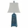 Best Sale ⭐ StyleCraft Home Collection StyleCraft Cogra Bay Blue Table Lamp - White Softback Fabric Shade 💯