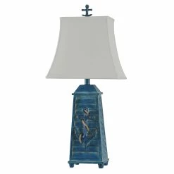 Best Sale ⭐ StyleCraft Home Collection StyleCraft Cogra Bay Blue Table Lamp - White Softback Fabric Shade 💯