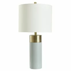 Best Sale 🎁 StyleCraft Home Collection StyleCraft Concrete And Metal Soft Brass And Natural Concrete Table Lamp - Brussels White Shade 👏