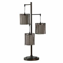 Best Sale 😉 StyleCraft Home Collection StyleCraft Contemporary Bronze Table Lamp - Brown Rattan Hardback Fabric Shade 🧨