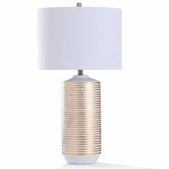 Coupon ❤️ StyleCraft Home Collection StyleCraft Contini Threaded Gold And White Spool Ceramic Table Lamp 🔥