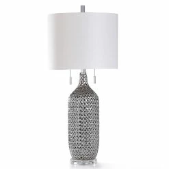 Buy 😍 StyleCraft Home Collection StyleCraft Cordelia Reflective Silver Woven Ceramic With Clear Acrylic Base Table Lamp 💯