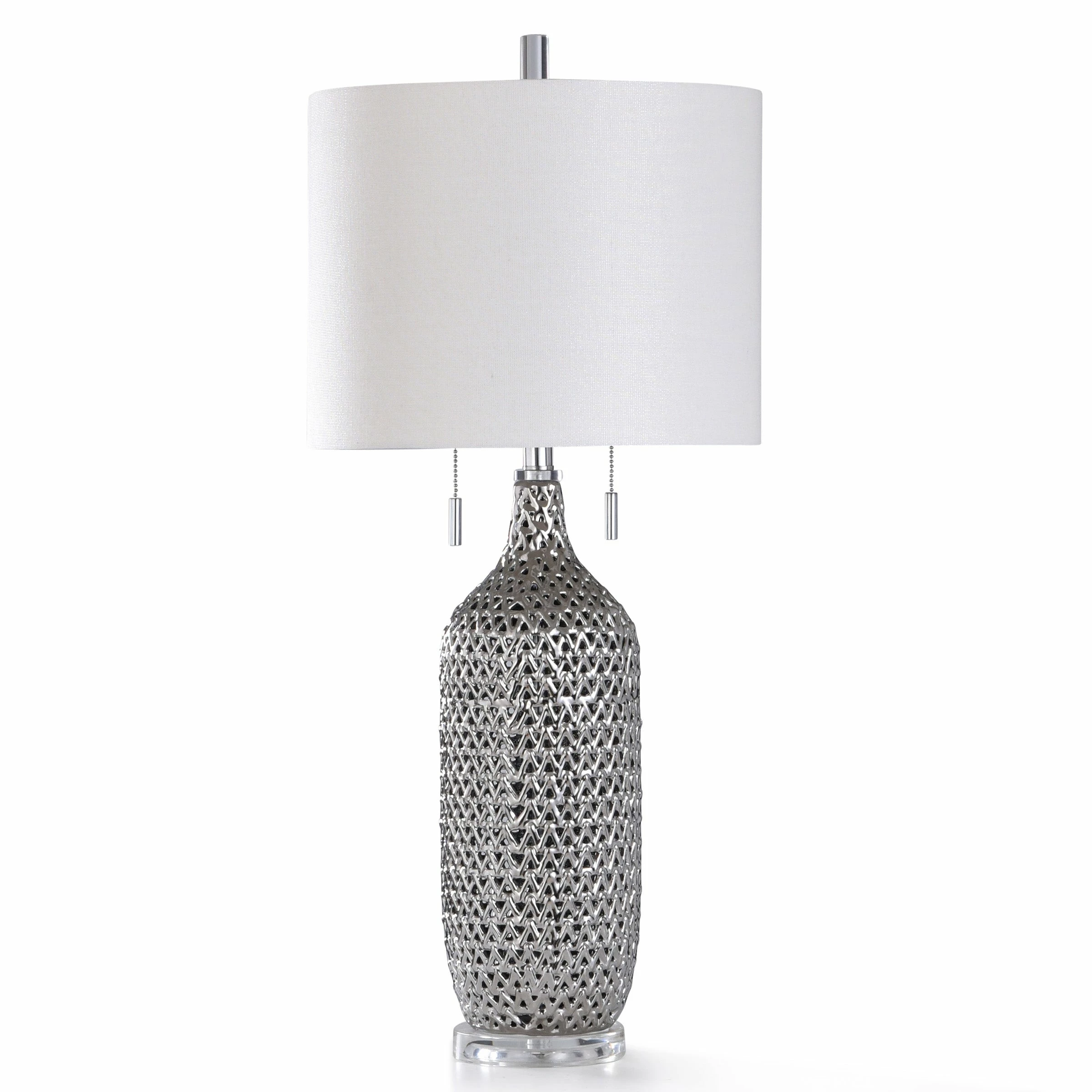 Buy ๐ StyleCraft Home Collection StyleCraft Cordelia Reflective Silver Woven Ceramic With Clear Acrylic Base Table Lamp ๐ฏ