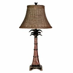 Best Pirce ❤️ StyleCraft Home Collection StyleCraft Dundee Accent Faux Red Crocodile Hide And Black Table Lamp - Brown Woven Rattan Shade 👍