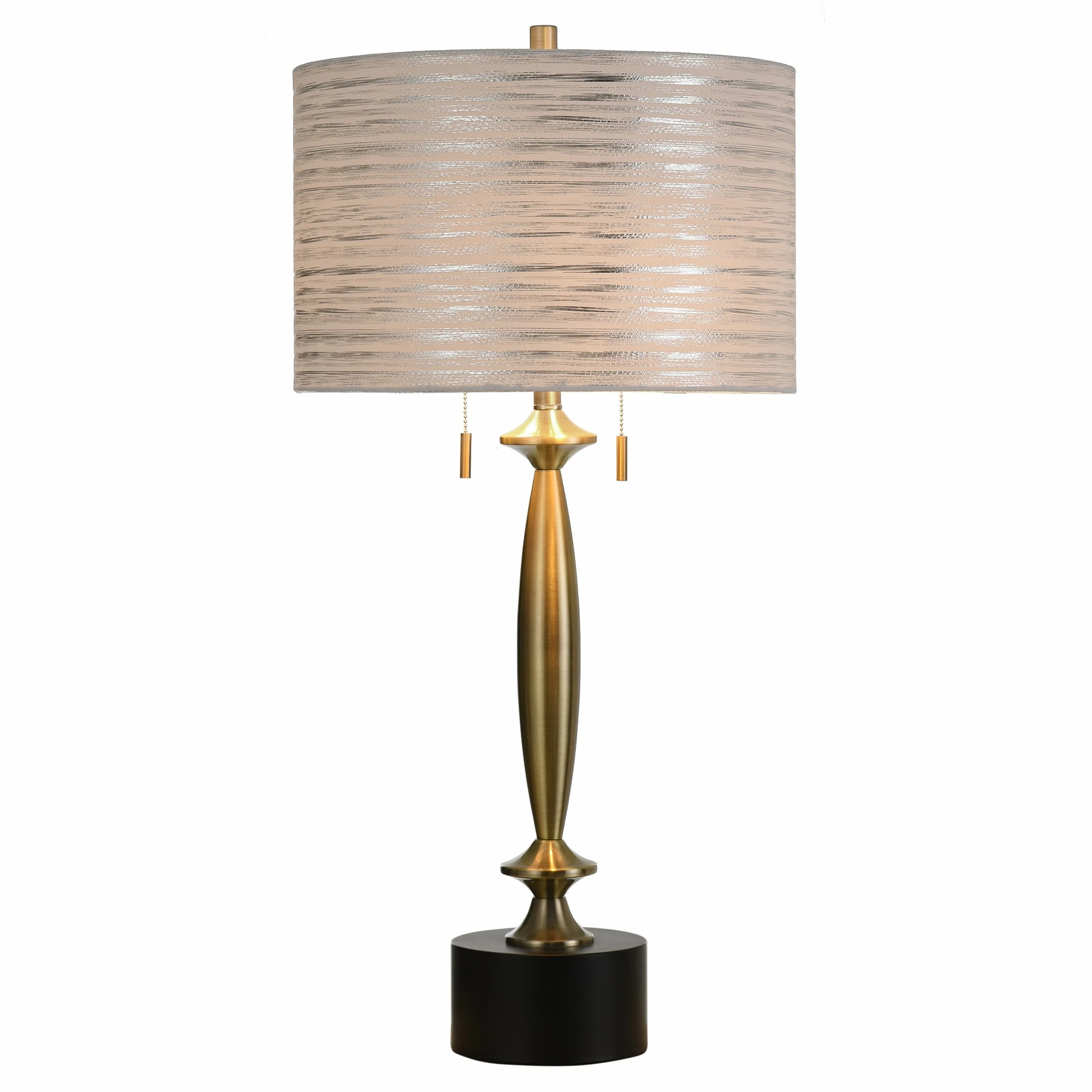 Outlet π StyleCraft Home Collection StyleCraft Elmsdale Slim Brushed Brass Table Lamp With Custom Fabric Shade And Round Black Pedestal Base βοΈ - Image 3