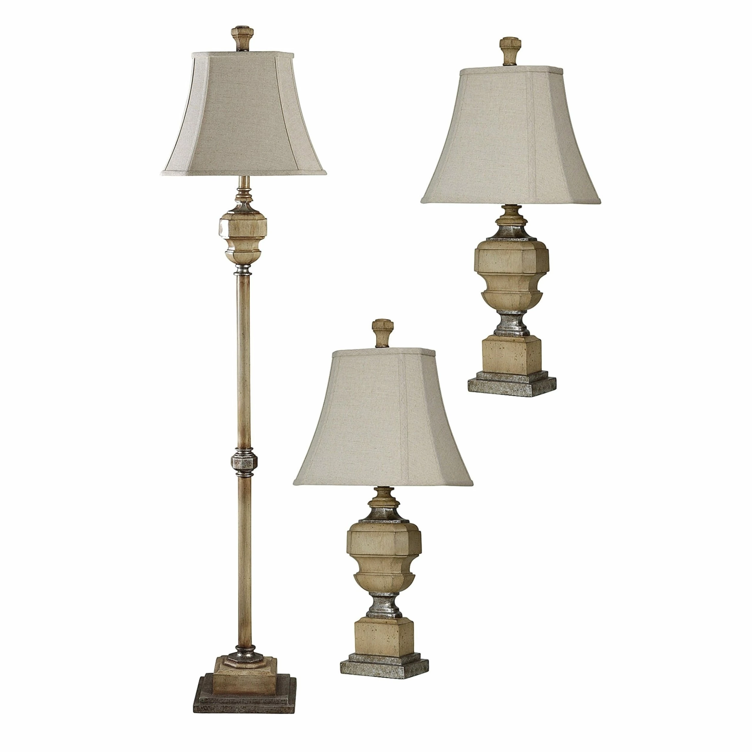 Buy 𧨠StyleCraft Home Collection StyleCraft Florentine Antique Caramel Table And Floor Lamp Set - Taupe Softback Fabric Shade (Set Of 3) π