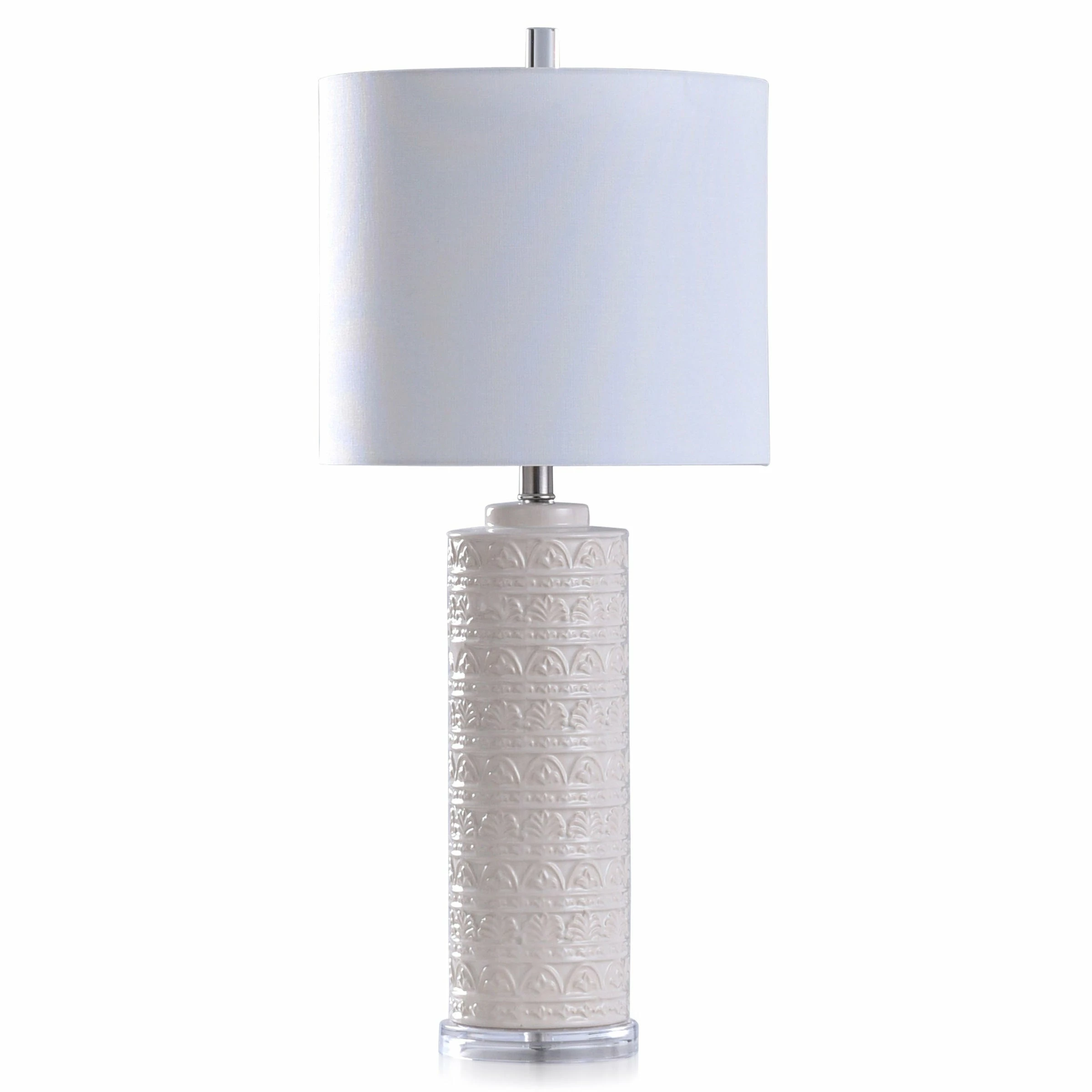 Budget π StyleCraft Home Collection StyleCraft Frezzi White Transitional Textured Ceramic Cylinder Table Lamp 𧨠- Image 2