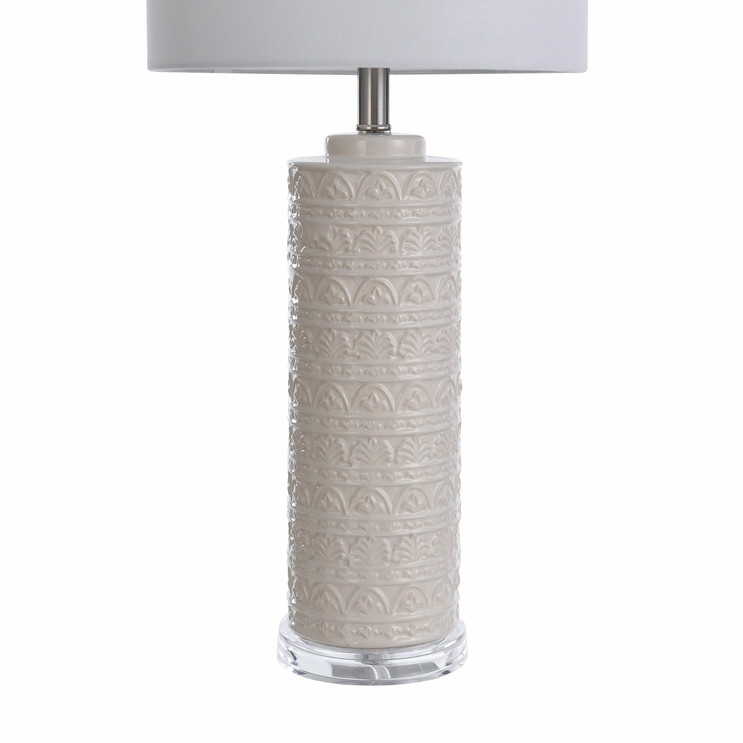 Budget π StyleCraft Home Collection StyleCraft Frezzi White Transitional Textured Ceramic Cylinder Table Lamp 𧨠- Image 4