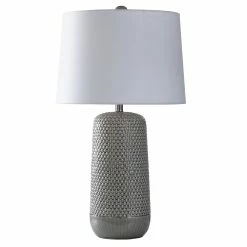 Buy 👍 StyleCraft Home Collection StyleCraft Galey - Woven Wicker Textured Design Table Lamp With Tapered Drum Shade - Light Gray Finish With White Shade 🌟