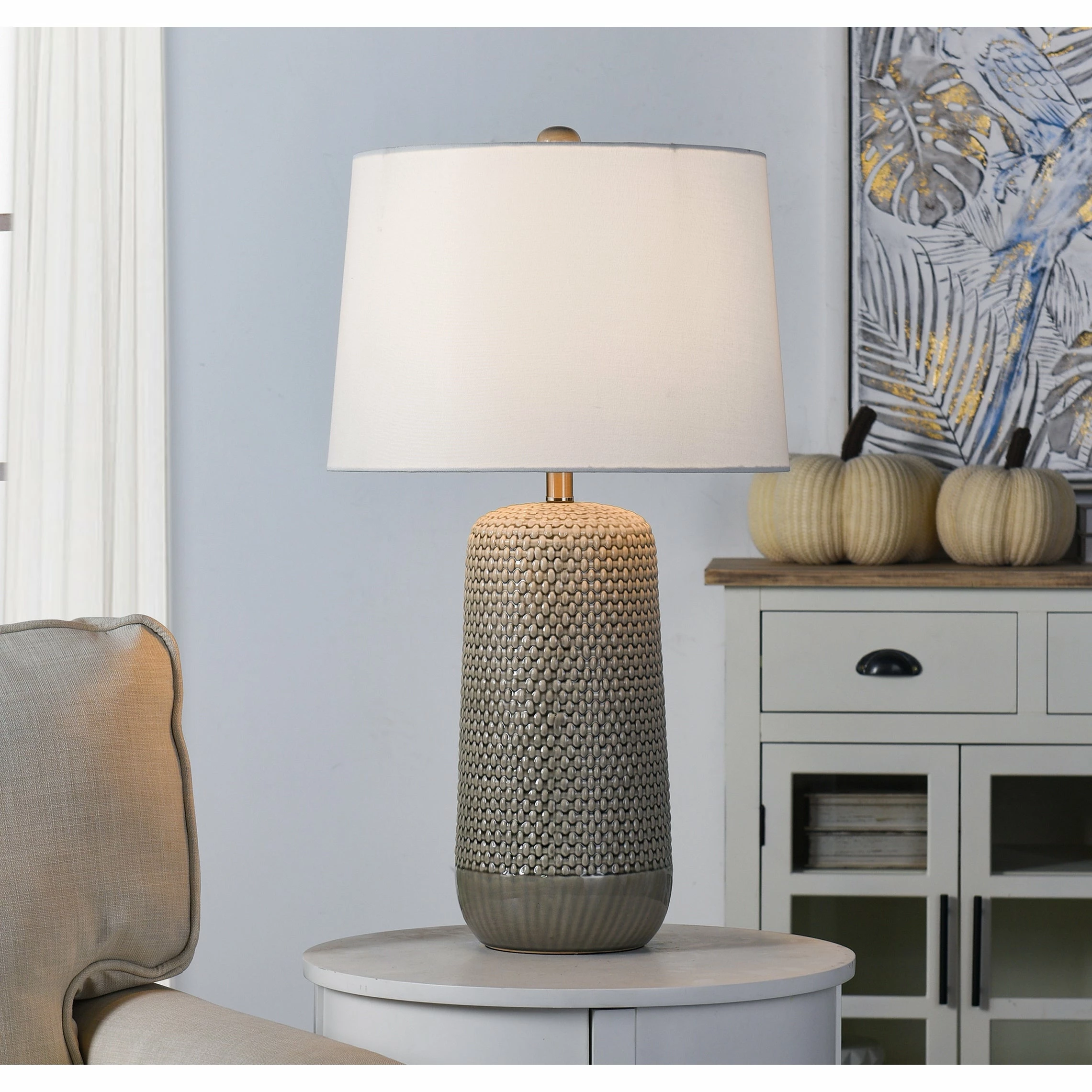 Buy 👍 StyleCraft Home Collection StyleCraft Galey - Woven Wicker Textured Design Table Lamp With Tapered Drum Shade - Light Gray Finish With White Shade 🌟 - Image 6