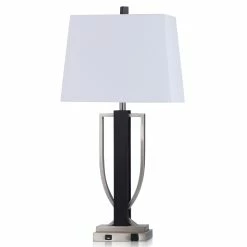 Best Pirce 🎉 StyleCraft Home Collection StyleCraft Gavin Brushed Steel Metal And Black Wood Table Lamp 🎉