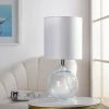 Budget 🔔 StyleCraft Home Collection StyleCraft Glass Light Aqua Table Lamp - White Hardback Fabric Shade 🥰