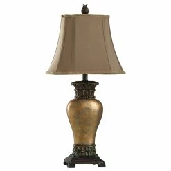 Brand new 🥰 StyleCraft Home Collection StyleCraft Gold And Amber Table Lamp - Taupe Fabric Shade ❤️