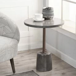 Coupon 🥰 StyleCraft Home Collection StyleCraft Grey And Bronze Round Accent Side Table With Concrete Pedestal Base 🧨