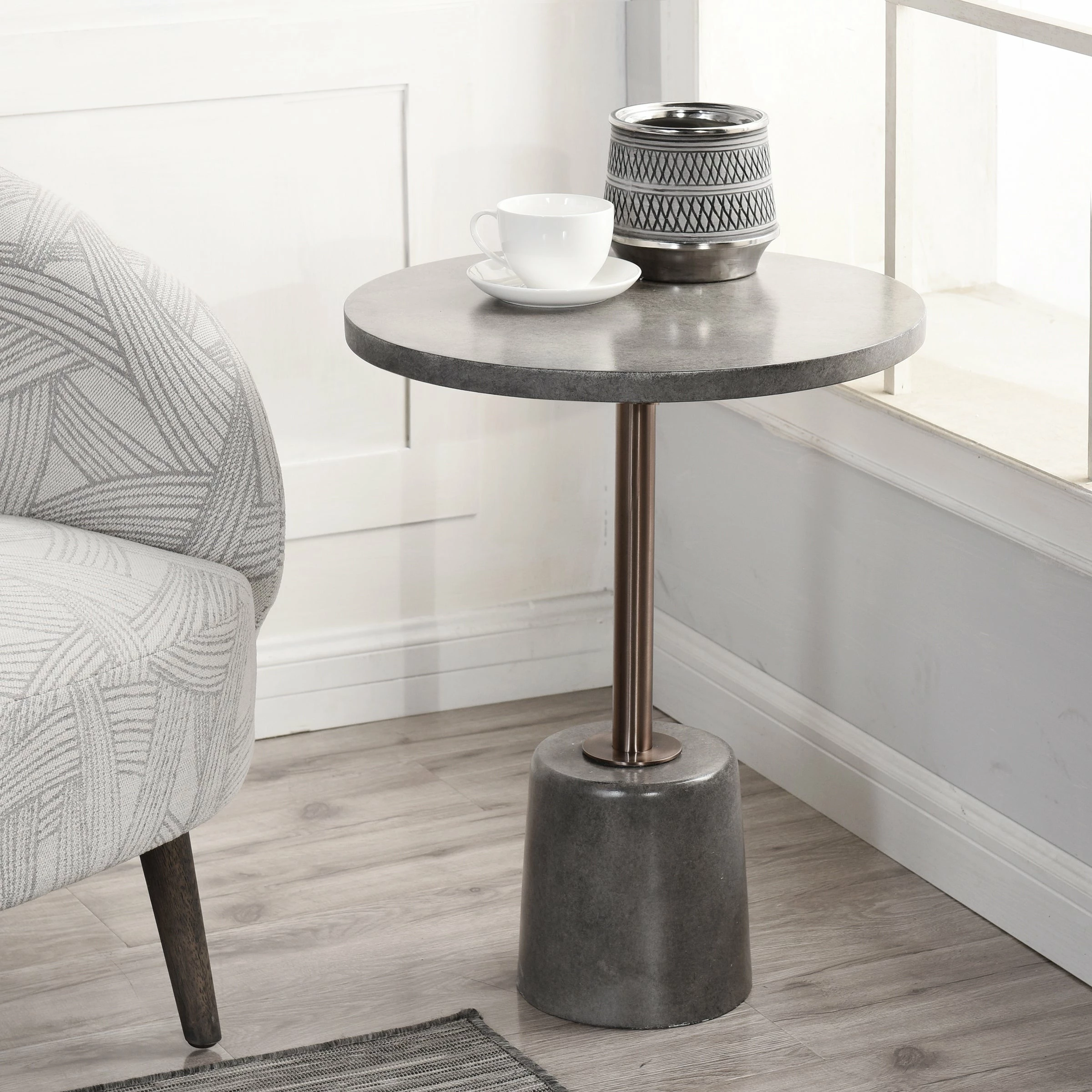 Coupon ๐ฅฐ StyleCraft Home Collection StyleCraft Grey And Bronze Round Accent Side Table With Concrete Pedestal Base ๐งจ