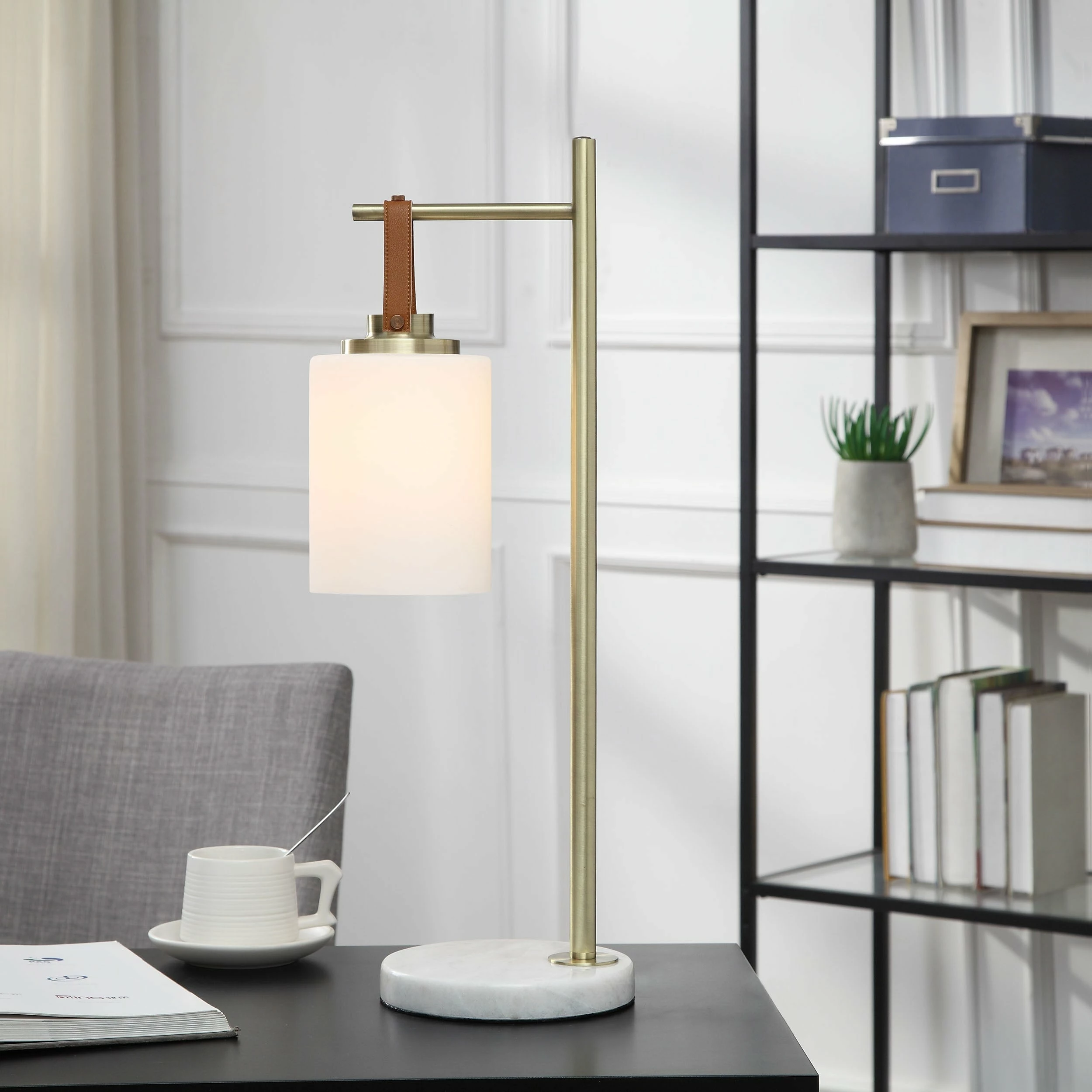 Discount ๐ StyleCraft Home Collection StyleCraft Hythe Sphere Shade Hanging From Brass Frame With Marble Base Desk Lamp ๐งจ