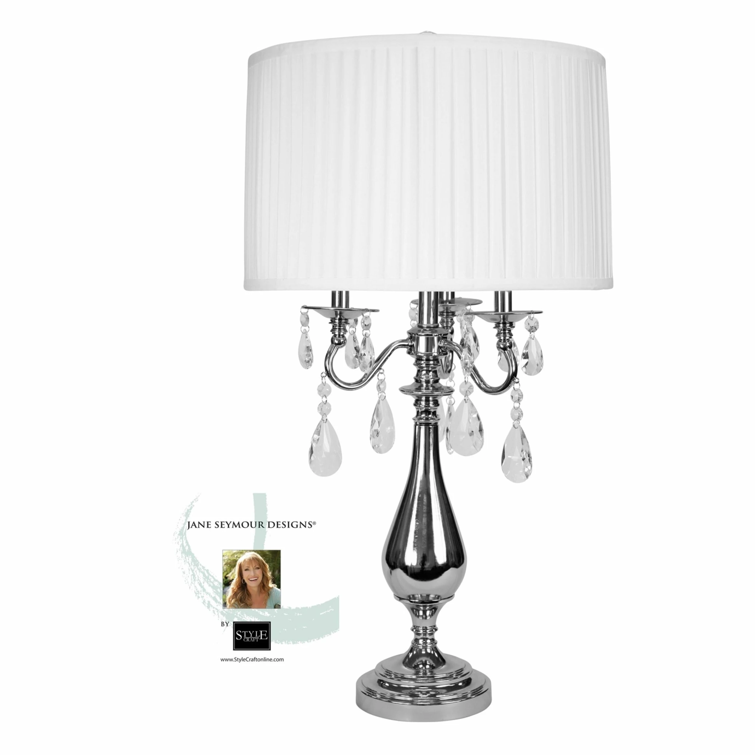 Hot Sale ๐ StyleCraft Home Collection StyleCraft Jane Seymour Plated Nickel Table Lamp - White Faux Silk Shade โค๏ธ