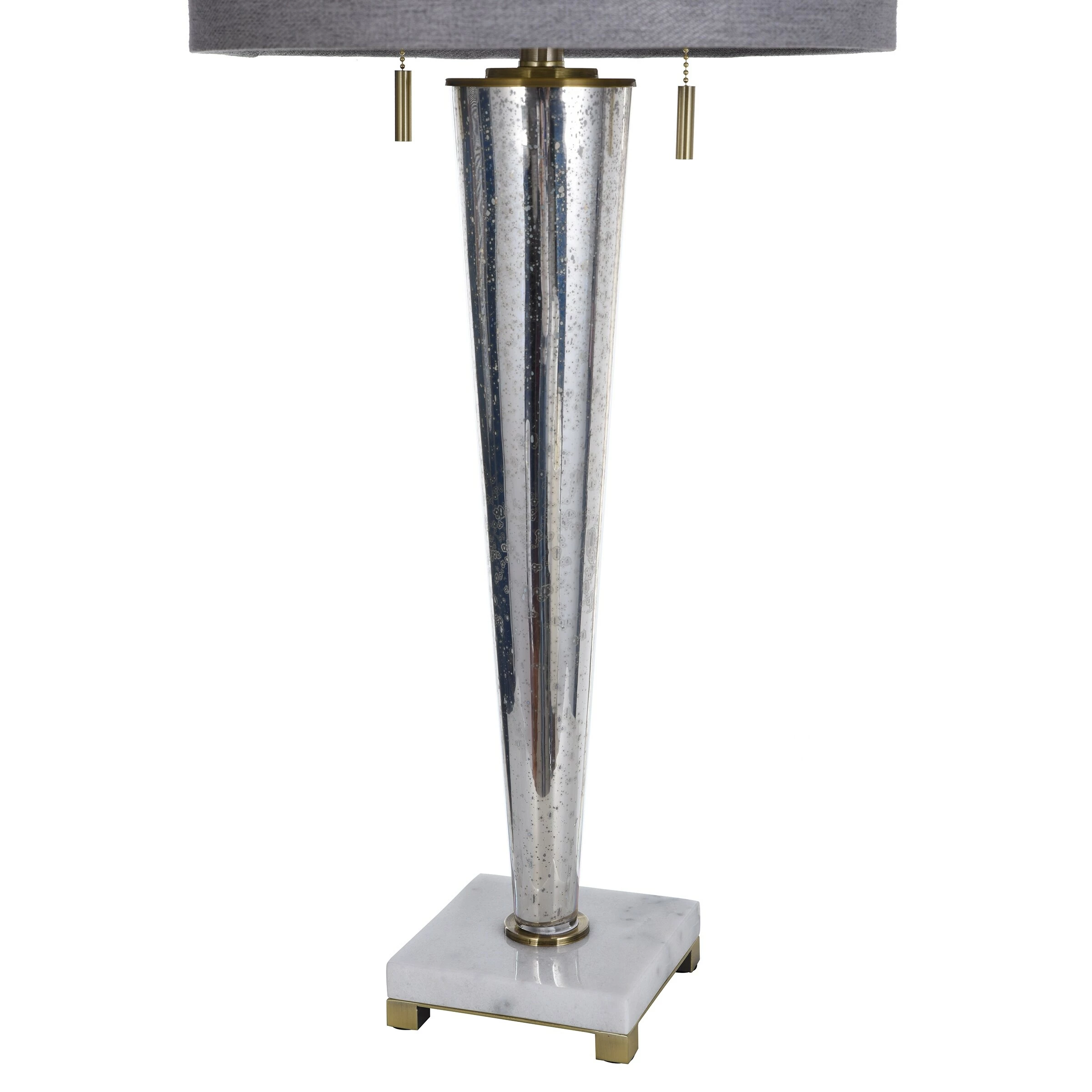 Discount 🤩 StyleCraft Home Collection StyleCraft Jasper Chrome Transitional Pillar Design Glass Body Table Lamp With Light Grey Fabric Shade 🧨 - Image 5