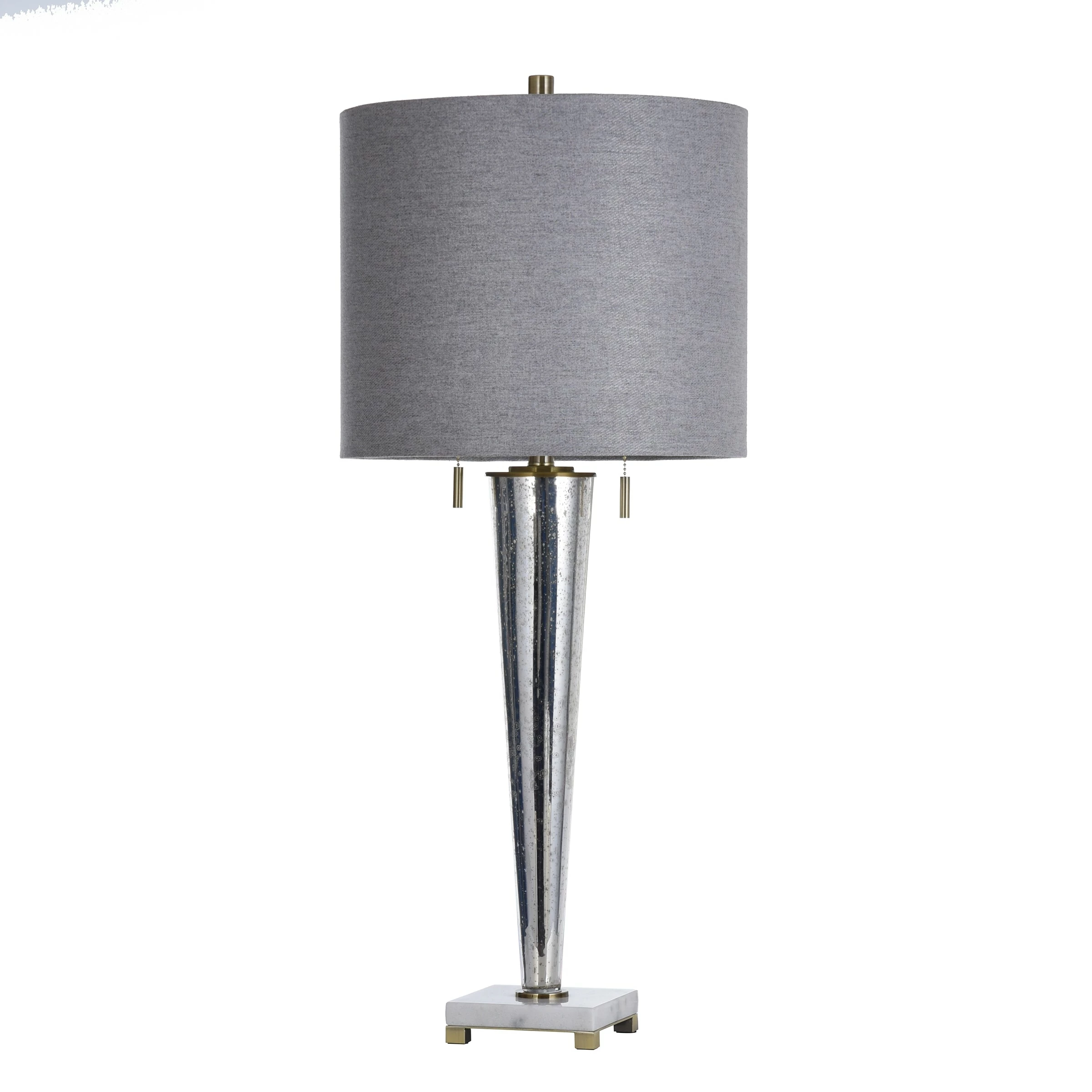 Discount 🤩 StyleCraft Home Collection StyleCraft Jasper Chrome Transitional Pillar Design Glass Body Table Lamp With Light Grey Fabric Shade 🧨 - Image 2