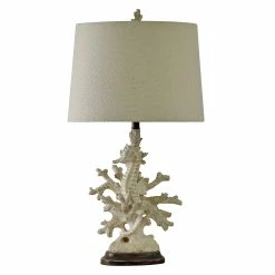 Discount ❤️ StyleCraft Home Collection StyleCraft Lakeport Distressed White Coral Table Lamp - White Hardback Fabric Shade ⭐