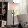 Coupon 😍 StyleCraft Home Collection StyleCraft Lari Industrial Black And Wood Dual Finish Table Lamp With Sheer Clear White Drum Shade 🤩