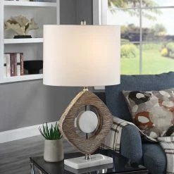 Wholesale 🤩 StyleCraft Home Collection StyleCraft Lucy Marble Disc Framed By Wood-like Moulded Table Lamp Marble Base 🎉