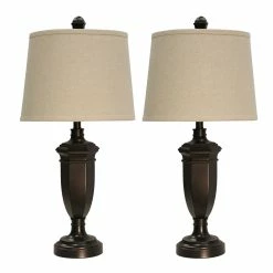 Buy 🧨 StyleCraft Home Collection StyleCraft Madison Bronze Table Lamp - Beige Hardback Fabric Shade (Set Of 2) 🎁