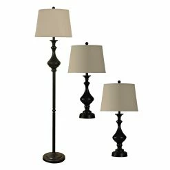 Coupon ✔️ StyleCraft Home Collection StyleCraft Madison Bronze Table And Floor Lamp Set - White Hardback Fabric Shade (Set Of 3) 👏