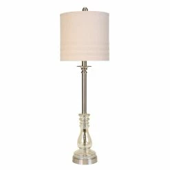 Best Pirce 🔔 StyleCraft Home Collection StyleCraft Majestic & Brushed Steel Table Lamp - White Hardback Fabric Shade ⭐