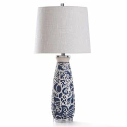 Cheapest 😍 StyleCraft Home Collection StyleCraft Maris Coastal Motif Blue And Ivory Ceramic With Clear Acrylic Base Table Lamp 💯