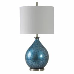 Best deal 👍 StyleCraft Home Collection StyleCraft Memphis Blue Mercury Table Lamp - White Hardback Fabric Shade ⌛