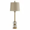 Best Sale 🎁 StyleCraft Home Collection StyleCraft Midfield Clear Glass And Gold Table Lamp - Beige Hardback Fabric Shade 🧨