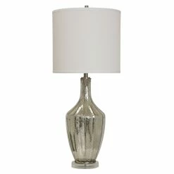 Outlet 😀 StyleCraft Home Collection StyleCraft Northbay Mercury Glass Table Lamp - White Hardback Fabric Shade ⭐
