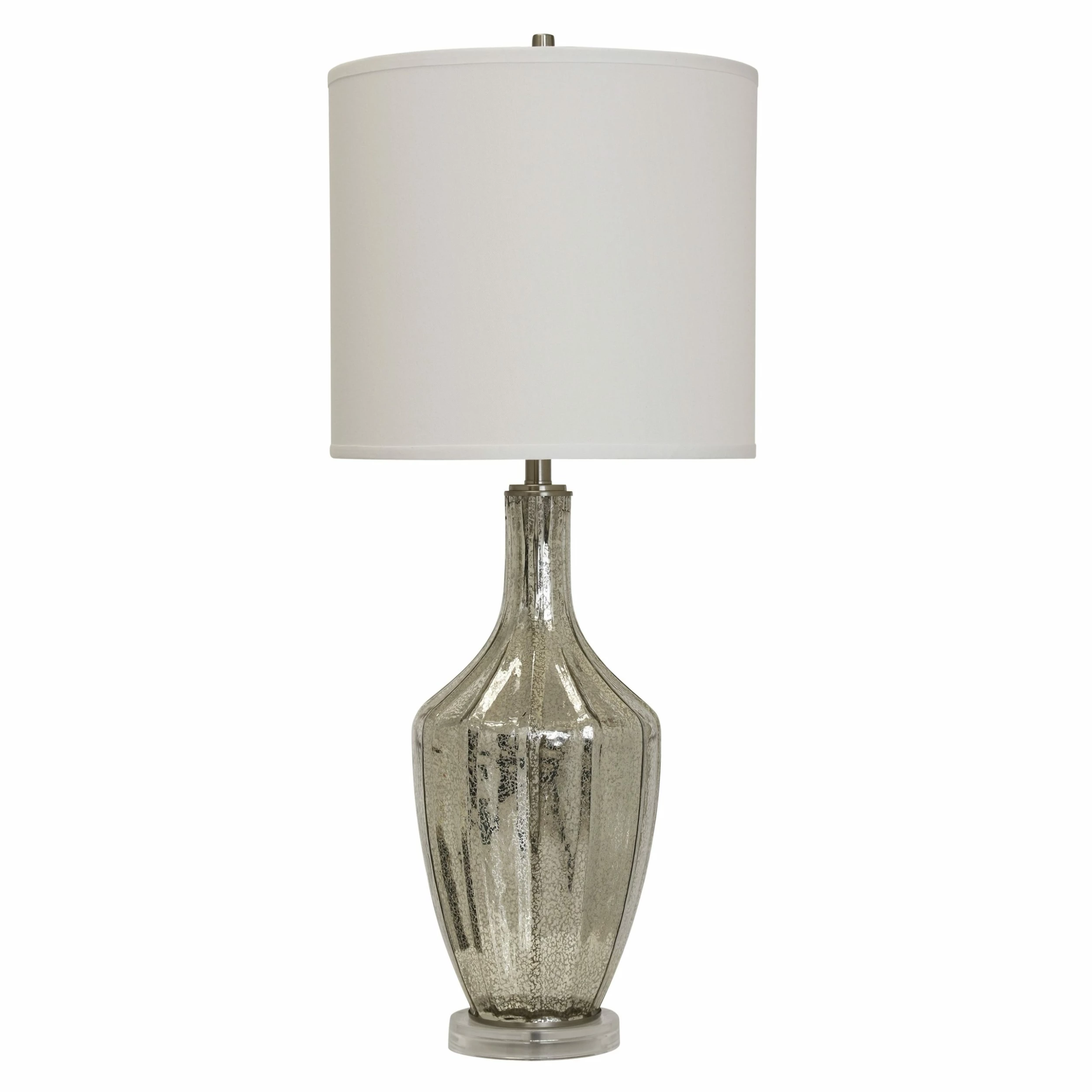 Outlet 😀 StyleCraft Home Collection StyleCraft Northbay Mercury Glass Table Lamp - White Hardback Fabric Shade ⭐