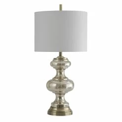 Flash Sale ⭐ StyleCraft Home Collection StyleCraft Northbay Mercury Glass With Antique Brass Table Lamp - White Hardback Fabric Shade 🥰