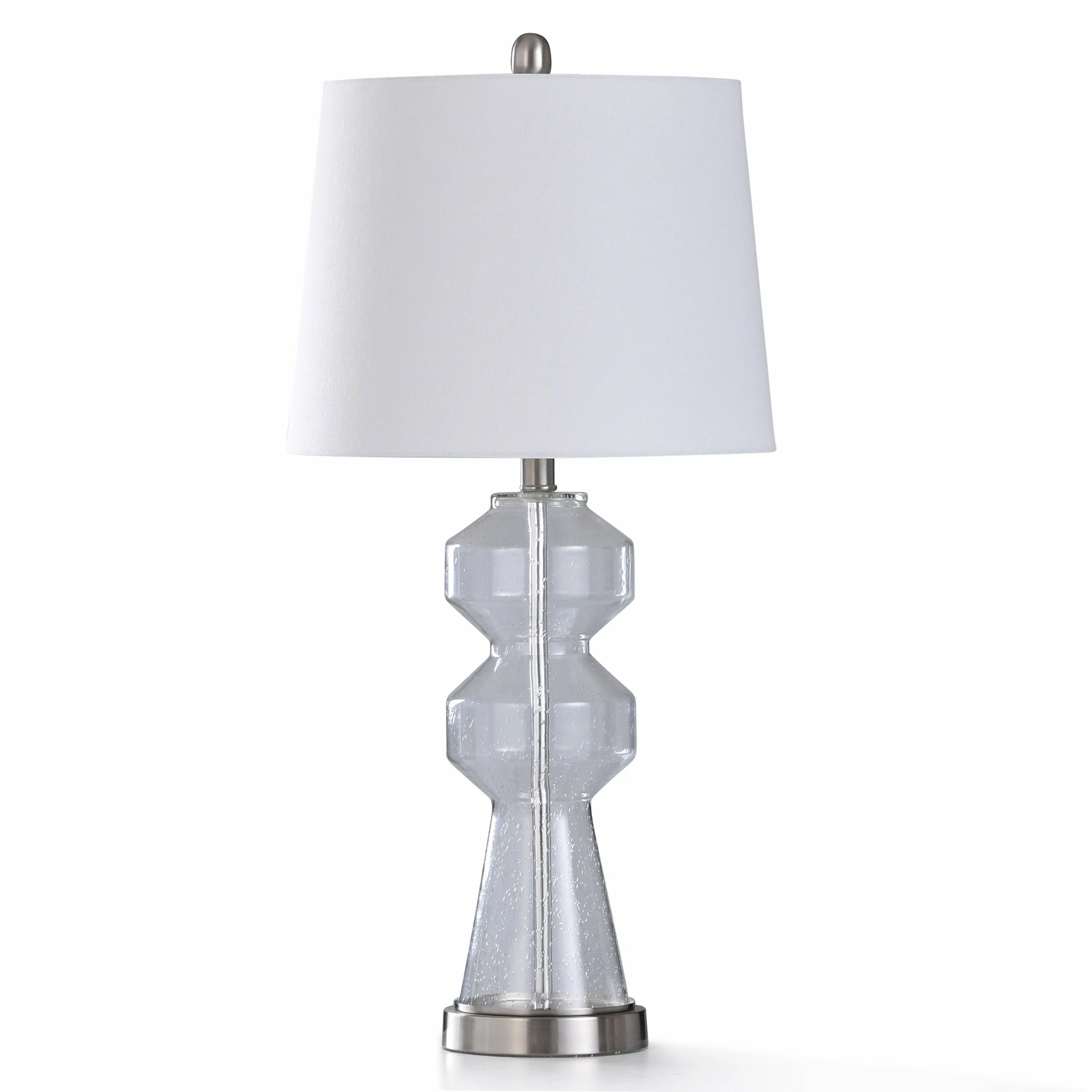 Hot Sale ✔️ StyleCraft Home Collection StyleCraft Nova Clear Seeded Glass With Brushed Steel Metal Table Lamp ❤️