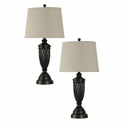 Flash Sale 🧨 StyleCraft Home Collection StyleCraft Oiled Bronze Wood Table Lamp - Cream Hardback Fabric Shade (Set Of 2) 🎁