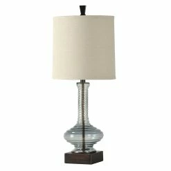 Discount 🎁 StyleCraft Home Collection StyleCraft Opaque Blue Table Lamp - White Hardback Fabric Shade 🎁